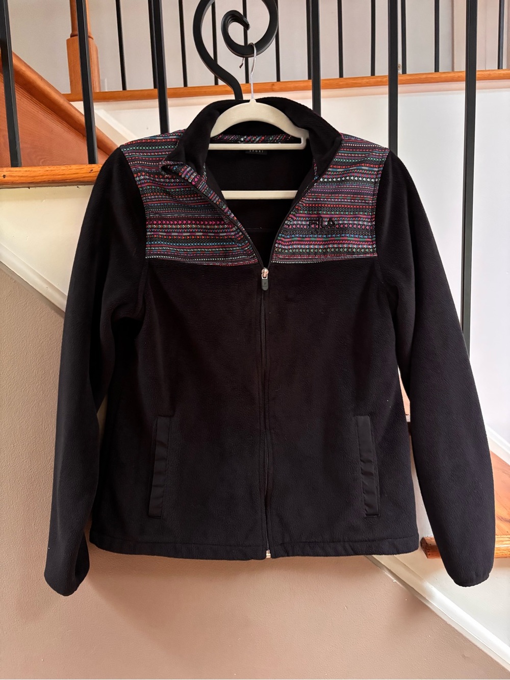 Fila Black Fleece Jacket with Multicolor Embroidered Yoke